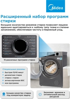 Стиральная машина Midea MFC3814BSW47/S класс: A загр.фронтальная макс.:8кг темно-серебристый инвертор - купить недорого с доставкой в интернет-магазине