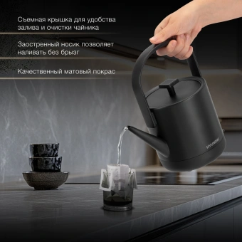 Чайник электрический Hyundai HYK-S2507 0.6л. 1000Вт черный корпус: металл - купить недорого с доставкой в интернет-магазине