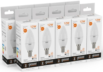 Лампа светодиодная Gauss Elementary 12Вт цок.:E14 свеча 220B св.свеч.бел.теп. C37 (упак.:10шт) (33112) - купить недорого с доставкой в интернет-магазине