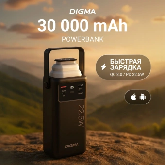 Мобильный аккумулятор Digma DGPF30B 30000mAh QC3.0/PD3.0 22.5W 3A 4xUSB-A/2xUSB-C черный (DGPF30B22PBK) - купить недорого с доставкой в интернет-магазине