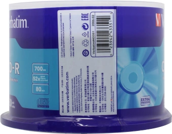 Диск CD-R Verbatim 700Mb 52x Cake Box (50шт) (43351) - купить недорого с доставкой в интернет-магазине