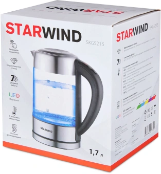 Чайник электрический Starwind SKG5213 1.7л. 2200Вт черный/серебристый корпус: стекло/металл/пластик - купить недорого с доставкой в интернет-магазине