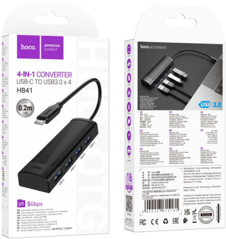 Разветвитель USB-C Hoco HB41 Type-C 4порт. черный - купить недорого с доставкой в интернет-магазине
