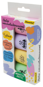 Набор текстовыделителей Silwerhof Monster Pastel 1-4мм 4цв. коробка с европодвесом - купить недорого с доставкой в интернет-магазине