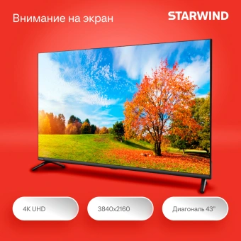 Телевизор LED Starwind 43" SW-LED43UG405 Яндекс.ТВ Frameless черный 4K Ultra HD 60Hz DVB-T DVB-T2 DVB-C DVB-S DVB-S2 USB WiFi Smart TV - купить недорого с доставкой в интернет-магазине