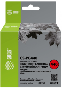 Картридж струйный Cactus CS-PG440 PG-440 черный (180стр.) для Canon Pixma MG2140/3140/2240/2245/3240/3540/3640/4140/4240/4250/MX374/375/394/434/454/474/514/524/534/TS5140 с чипом - купить недорого с доставкой в интернет-магазине