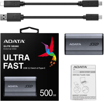 Накопитель SSD A-Data USB-C 500GB AELI-SE880-500GCGY SE880 2.5" серый - купить недорого с доставкой в интернет-магазине
