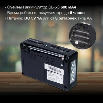 Радиоприемник портативный Hyundai H-PSR140 черный USB microSD - купить недорого с доставкой в интернет-магазине