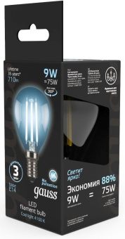 Лампа филам. Gauss Filament 9Вт цок.:E14 шар 220B 4100K св.свеч.бел.нейт. (упак.:10шт) (105801209) - купить недорого с доставкой в интернет-магазине