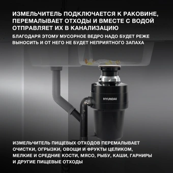 Измельчитель Hyundai HFWD 12560 560Вт черный/черный - купить недорого с доставкой в интернет-магазине