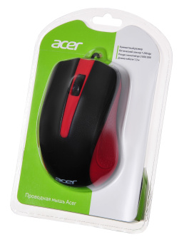 Мышь Acer OMW012 черный/красный оптическая (1200dpi) USB (3but) - купить недорого с доставкой в интернет-магазине