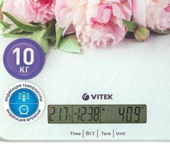 Весы кухонные электронные Vitek VT-2414 макс.вес:10кг белый/цветы - купить недорого с доставкой в интернет-магазине