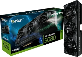 Видеокарта Palit PCI-E 5.0 PA-RTX5080 INFINITY 3 NVIDIA GeForce RTX 5080 16Gb 256bit GDDR7 2295/30000 HDMIx1 DPx3 HDCP Ret - купить недорого с доставкой в интернет-магазине