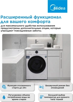 Стиральная машина Midea MF200D80WBS/W-RU класс: A загр.фронтальная макс.:8кг (с сушкой) белый инвертор - купить недорого с доставкой в интернет-магазине