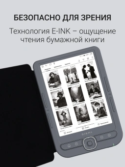 Электронная книга Digma syne 6" E-ink HD Pearl 758x1024 600MHz 128Mb/4Gb/SD/microSDHC/подсветка дисплея темно-серый (в компл.:обложка) - купить недорого с доставкой в интернет-магазине
