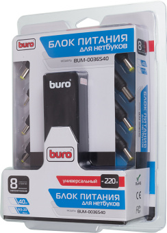 Блок питания Buro BUM-0036S40 автоматический 40W 9.5V-20V 8-connectors от бытовой электросети LED индикатор - купить недорого с доставкой в интернет-магазине