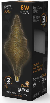 Лампа филам. Gauss Filament Vintage 6Вт цок.:E27 спираль 220B св.свеч.бел.теп. (упак.:1шт) (166802008) - купить недорого с доставкой в интернет-магазине