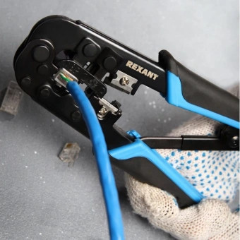 Инструмент обжимной Rexant HT-568R 12-3432-1 для RJ-45/RJ-12/RJ-11 (упак:1шт) черный/синий - купить недорого с доставкой в интернет-магазине