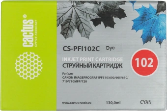 Картридж струйный Cactus CS-PFI102C PFI-102 C синий (130мл) для Canon IP iPF500/iPF600/iPF700/ MFP M40/iPF765/LP17/LP24 с чипом - купить недорого с доставкой в интернет-магазине