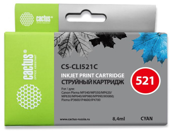 Картридж струйный Cactus CS-CLI521C голубой (8.4мл) для Canon MP540/MP550/MP620/MP630/MP640/MP660 - купить недорого с доставкой в интернет-магазине