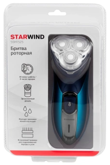 Бритва роторная Starwind SSH 1525 реж.эл.:3 питан.:аккум. голубой/черный - купить недорого с доставкой в интернет-магазине