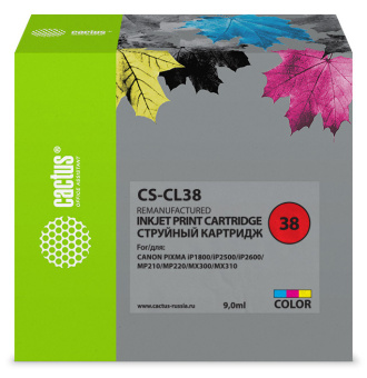 Картридж струйный Cactus CS-CL38 CL-38 многоцветный (9мл) для Canon Pixma iP1800/iP1900/iP2500/iP2600/MP140/MP190/MP210/MP220/MP470/MX300/MX310 - купить недорого с доставкой в интернет-магазине