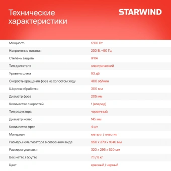 Культиватор Starwind T1200E 1.65л.с. - купить недорого с доставкой в интернет-магазине