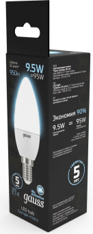 Лампа светодиодная Gauss 9.5Вт цок.:E14 свеча 220B св.свеч.бел.нейт. 35-C (упак.:1шт) (103101210) - купить недорого с доставкой в интернет-магазине