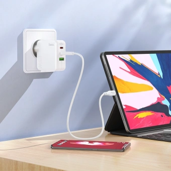 Сетевое зар./устр. Hoco C115A Header PD65W three-port(2C1A) charger(EU) 65W 3.25A+3A+2A+1.5A (PD+QC) универсальное белый (98312) - купить недорого с доставкой в интернет-магазине