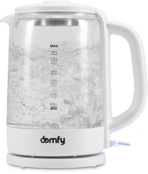Чайник электрический Domfy DSW-EK304 1.6л. 2200Вт белый корпус: стекло/пластик - купить недорого с доставкой в интернет-магазине