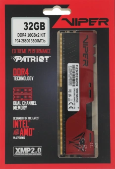 Память DDR4 2x16GB 3600MHz Patriot PVE2432G360C0K Viper Elite II RTL Gaming PC4-28800 CL20 DIMM UDIMM 288-pin 1.35В kit с радиатором Ret - купить недорого с доставкой в интернет-магазине