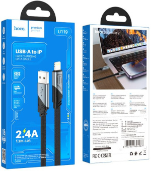 Кабель Hoco U119 Machine iP USB (m)-Lightning (m) 1.2м черный коробка плоский - купить недорого с доставкой в интернет-магазине