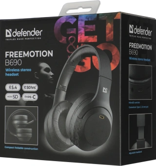 Гарнитура накладные Defender FreeMotion B690 черный беспроводные bluetooth накладные (63690) - купить недорого с доставкой в интернет-магазине