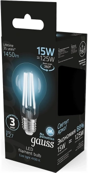 Лампа светодиодная Gauss Filament 102902215 15Вт цок.:E27 груша 220B св.свеч.бел.нейт. (упак.:10шт) - купить недорого с доставкой в интернет-магазине