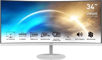 Монитор MSI 34" Pro MP341CQW белый VA LED 1ms 21:9 HDMI M/M матовая 300cd 178гр/178гр 3440x1440 100Hz DP 2K 7.7кг - купить недорого с доставкой в интернет-магазине
