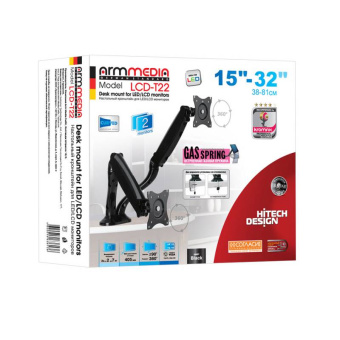 Кронштейн для мониторов Arm Media LCD-T22 черный 15"-32" макс.14кг настольный поворот и наклон верт.перемещ. - купить недорого с доставкой в интернет-магазине