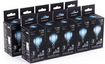 Лампа филам. Gauss Filament 11Вт цок.:E14 шар 220B св.свеч.бел.нейт. (упак.:10шт) (105801211) - купить недорого с доставкой в интернет-магазине