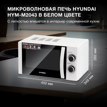 Микроволновая Печь Hyundai HYM-M2043 20л. 700Вт белый/черный - купить недорого с доставкой в интернет-магазине