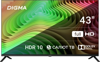 Телевизор LED Digma 43" DM-LED43SBB36 Салют ТВ Frameless Metal черный/черный FULL HD 60Hz DVB-T DVB-T2 DVB-C DVB-S DVB-S2 USB WiFi Smart TV - купить недорого с доставкой в интернет-магазине