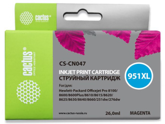 Картридж струйный Cactus CS-CN047 №951XL пурпурный (26мл) для HP DJ Pro 8100/8600 - купить недорого с доставкой в интернет-магазине
