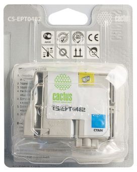 Картридж струйный Cactus CS-EPT0482 T0482 голубой (14.4мл) для Epson Stylus Photo R200/R220/R300/R320/R340/RX500/RX600/RX620/RX640 с чипом - купить недорого с доставкой в интернет-магазине