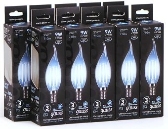 Лампа светодиодная Gauss Filament 9Вт цок.:E14 свеча 220B св.свеч.бел.нейт. CF35 (упак.:10шт) (104801209) - купить недорого с доставкой в интернет-магазине