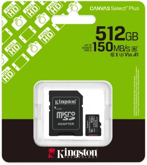 Флеш карта microSDXC 512GB Kingston SDCS3/512GB Canvas Select Plus V30 A1 + adapter - купить недорого с доставкой в интернет-магазине