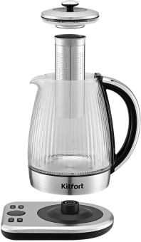 Чайник электрический Kitfort КТ-6711 1.7л. 2200Вт серебристый/черный корпус: пластик/стекло - купить недорого с доставкой в интернет-магазине