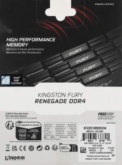 Память DDR4 2x32GB 3200MHz Kingston KF432C16RB2K2/64 Fury Renegade Black RTL Gaming PC4-25600 CL16 DIMM UDIMM 288-pin 1.35В dual rank с радиатором Ret - купить недорого с доставкой в интернет-магазине