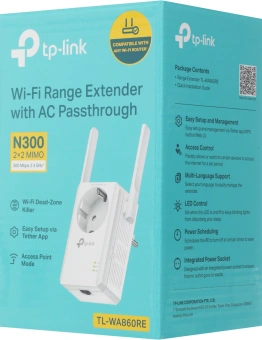 Повторитель беспроводного сигнала TP-Link TL-WA860RE N300 10/100BASE-TX белый - купить недорого с доставкой в интернет-магазине