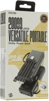 Мобильный аккумулятор Tecno Pocket L201Q 20000mAh QC3.0/PD 22.5W 3A USB-A/2xUSB-C черный (L201Q) - купить недорого с доставкой в интернет-магазине