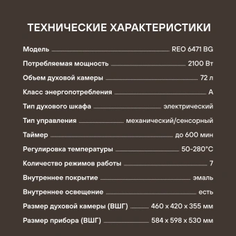Духовой шкаф Электрический Rondell REO 6471 BG черный - купить недорого с доставкой в интернет-магазине