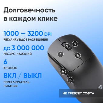 Мышь Оклик 489MW черный оптическая 3200dpi silent беспров. BT/Radio USB 6but (1885440) - купить недорого с доставкой в интернет-магазине