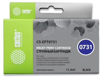 Картридж струйный Cactus CS-EPT0731 T0731 черный (11.4мл) для Epson Stylus С79/C110/СХ3900/CX4900/CX5900/CX7300/CX8300/CX9300 с чипом - купить недорого с доставкой в интернет-магазине